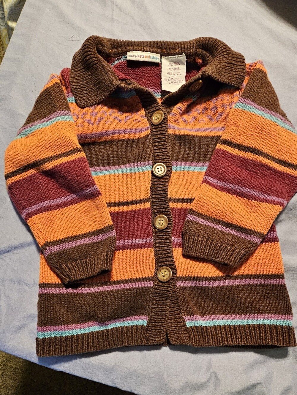 Mary-Kate & Ashley Kids Striped Knit Cardigan - Brown & Orange